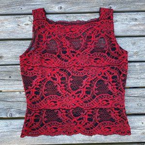 Kay Celine red and black sleeveless lace tank NWOT